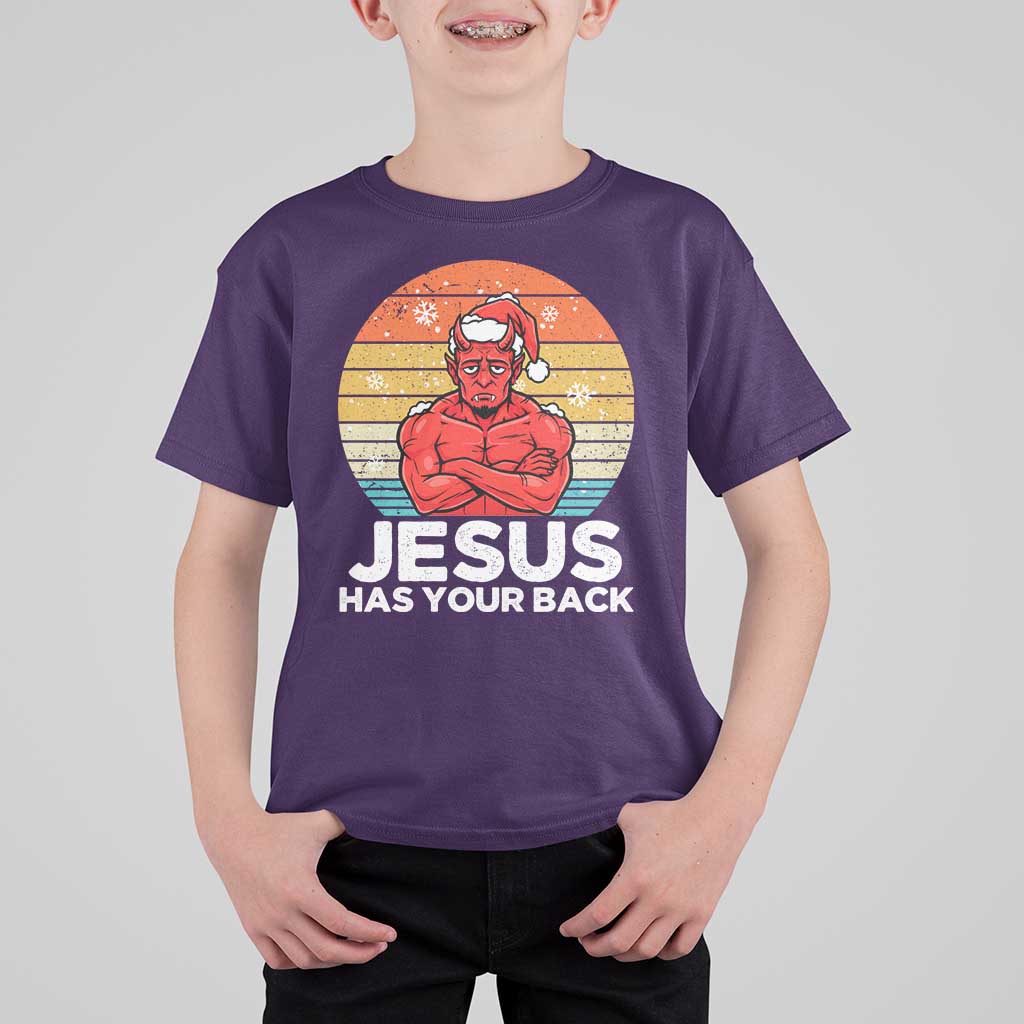 Funny Satan Christmas T Shirt For Kid Jesus Has Your Back - Wonder Print Shop