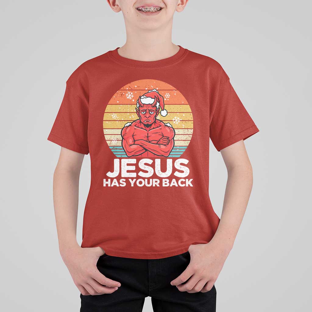 Funny Satan Christmas T Shirt For Kid Jesus Has Your Back - Wonder Print Shop