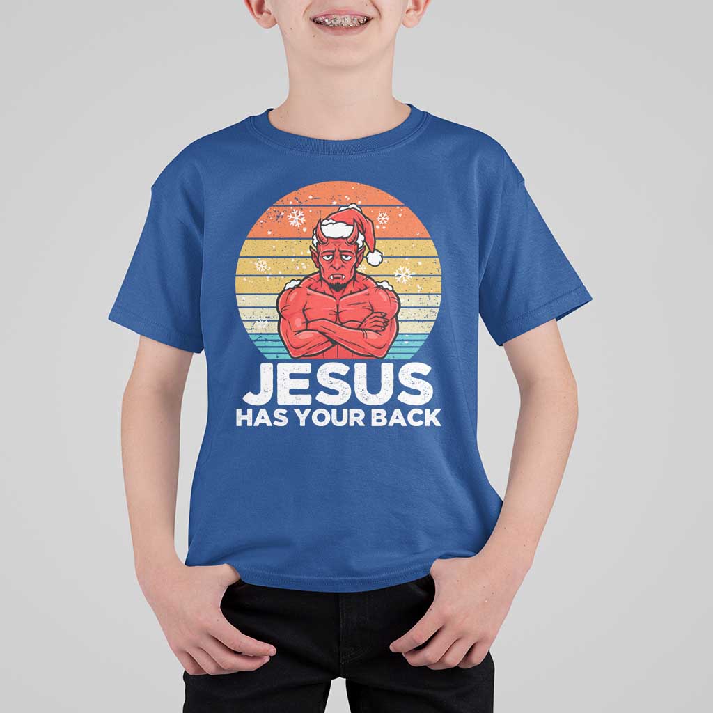 Funny Satan Christmas T Shirt For Kid Jesus Has Your Back - Wonder Print Shop