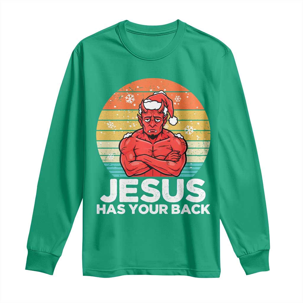 Funny Satan Christmas Long Sleeve Shirt Jesus Has Your Back - Wonder Print Shop