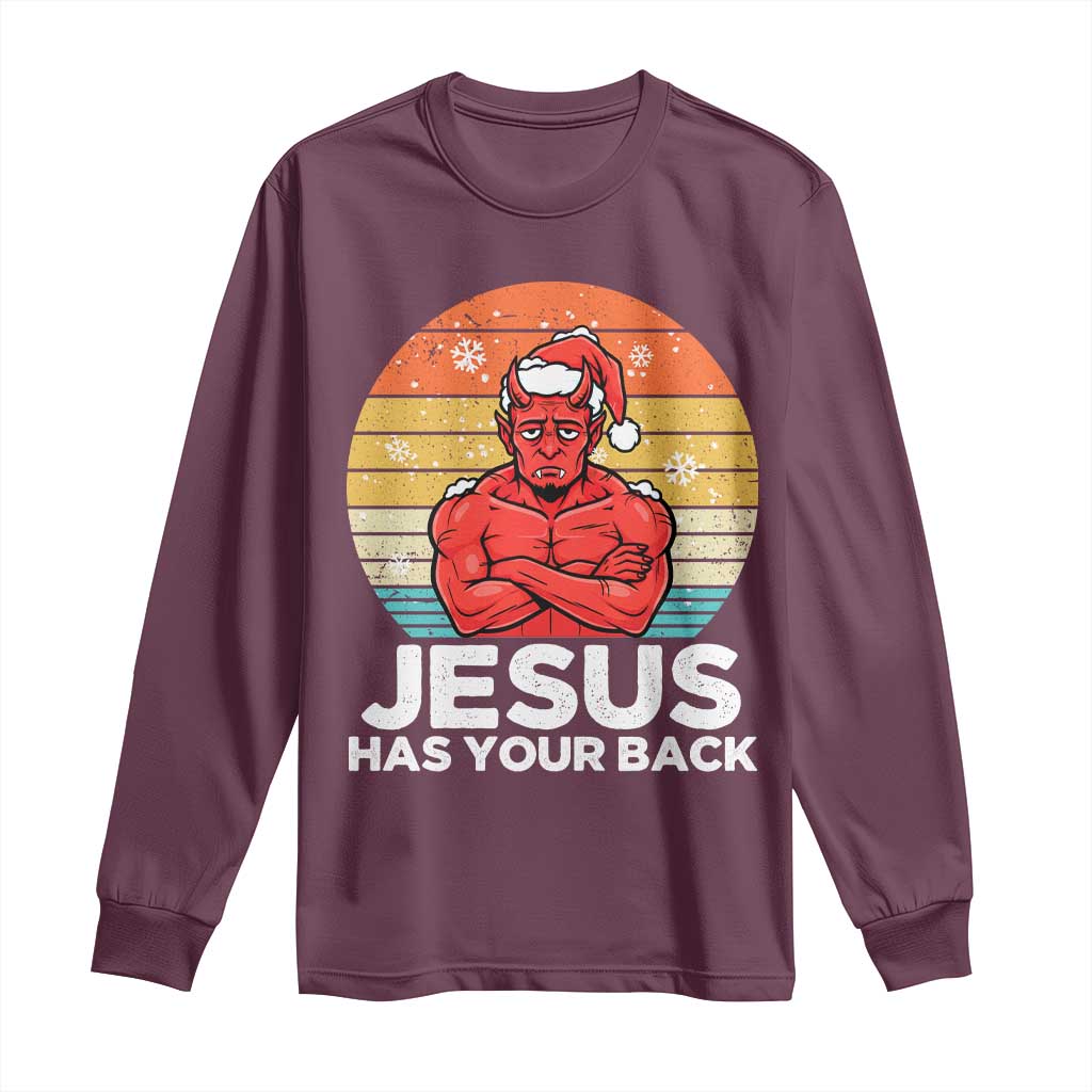Funny Satan Christmas Long Sleeve Shirt Jesus Has Your Back - Wonder Print Shop