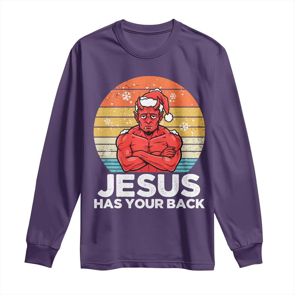Funny Satan Christmas Long Sleeve Shirt Jesus Has Your Back - Wonder Print Shop