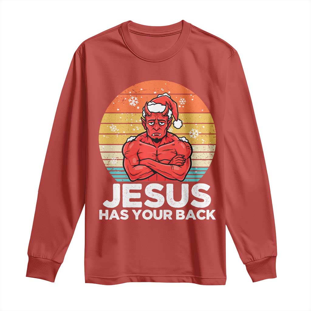 Funny Satan Christmas Long Sleeve Shirt Jesus Has Your Back - Wonder Print Shop