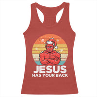 Funny Satan Christmas Racerback Tank Top Jesus Has Your Back - Wonder Print Shop