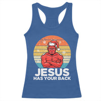 Funny Satan Christmas Racerback Tank Top Jesus Has Your Back - Wonder Print Shop