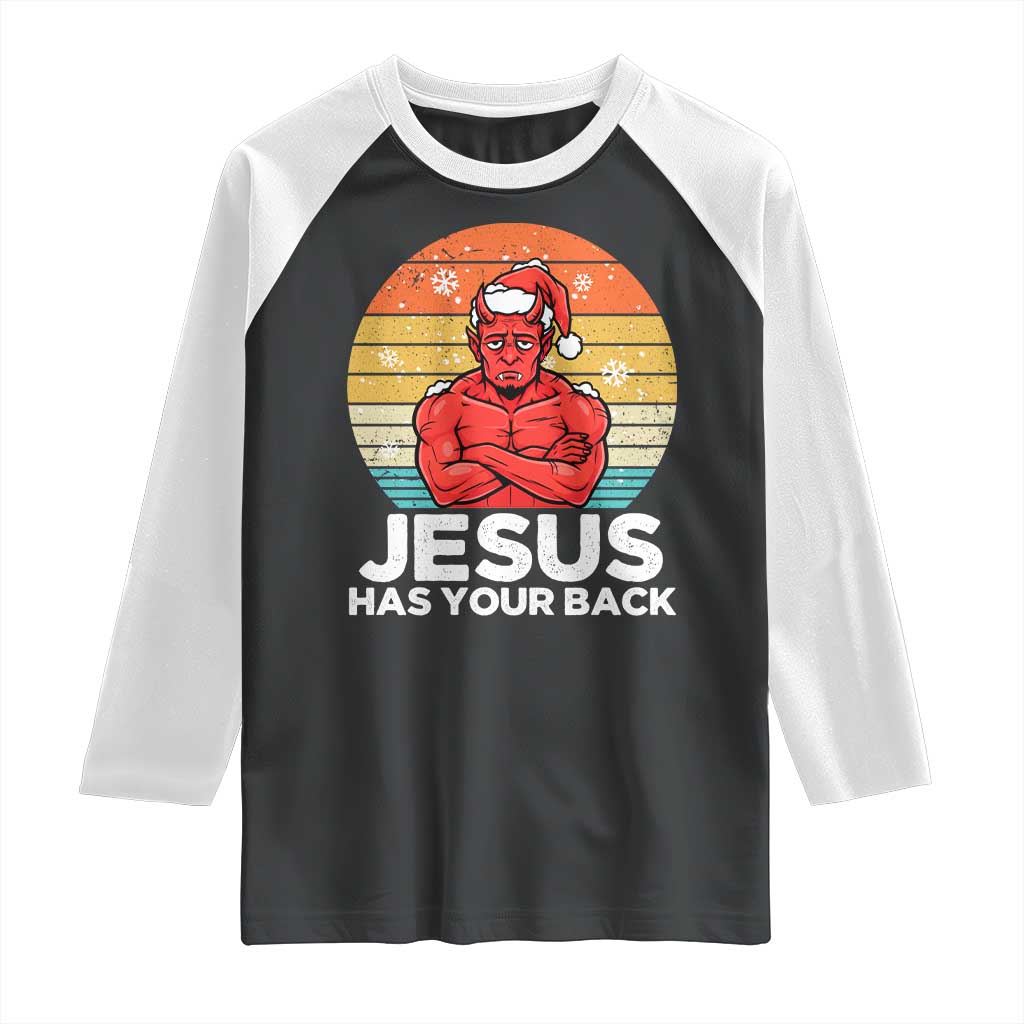 Funny Satan Christmas Raglan Shirt Jesus Has Your Back - Wonder Print Shop