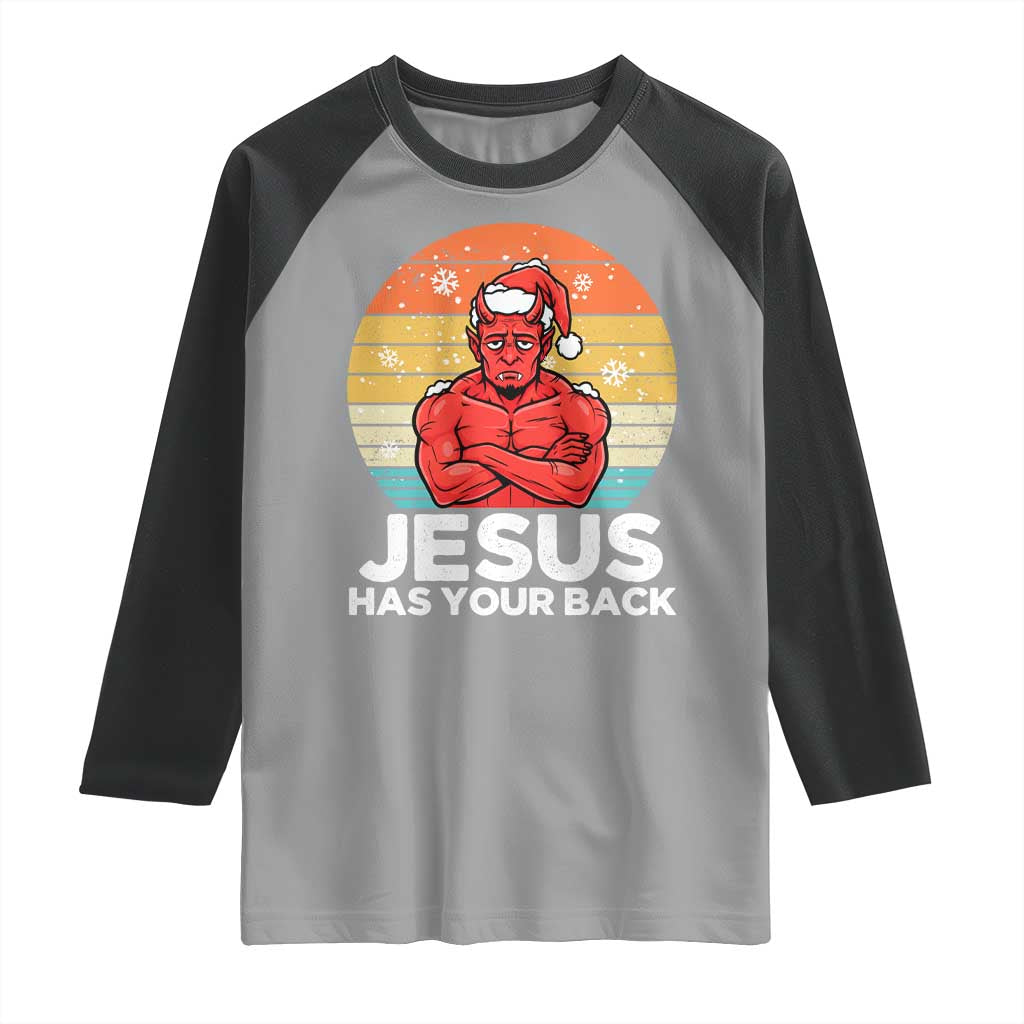 Funny Satan Christmas Raglan Shirt Jesus Has Your Back - Wonder Print Shop