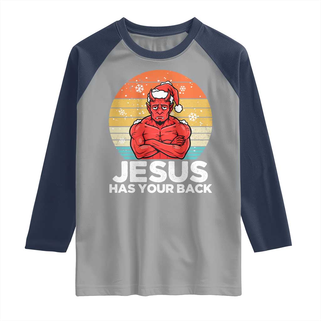 Funny Satan Christmas Raglan Shirt Jesus Has Your Back - Wonder Print Shop