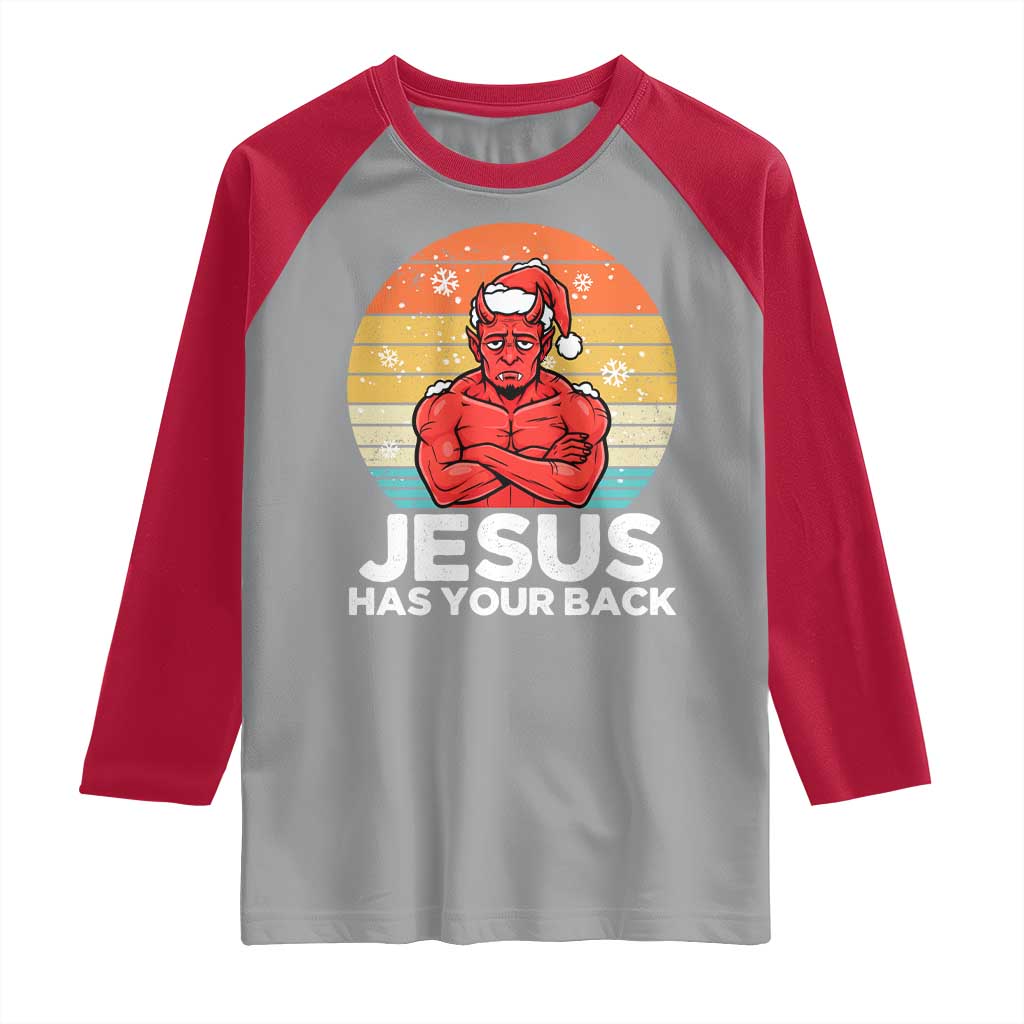 Funny Satan Christmas Raglan Shirt Jesus Has Your Back - Wonder Print Shop