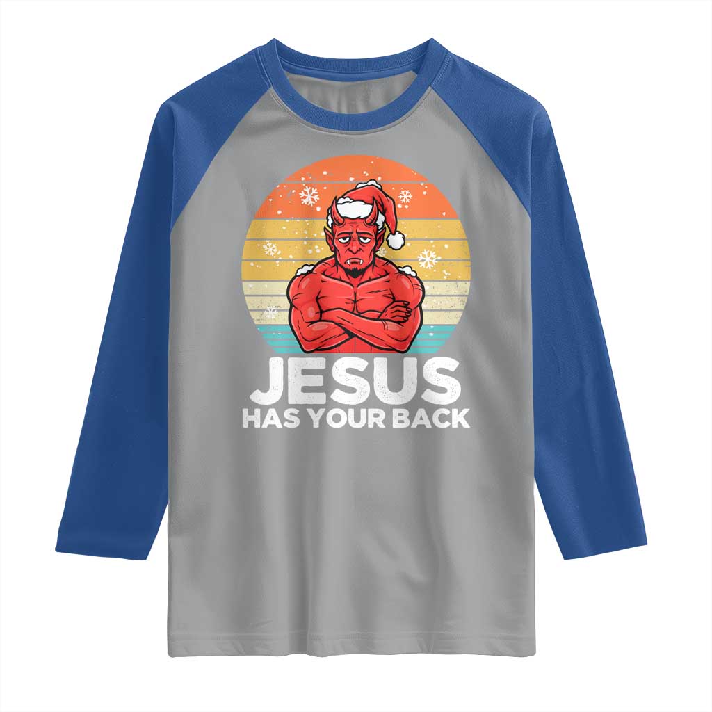 Funny Satan Christmas Raglan Shirt Jesus Has Your Back - Wonder Print Shop