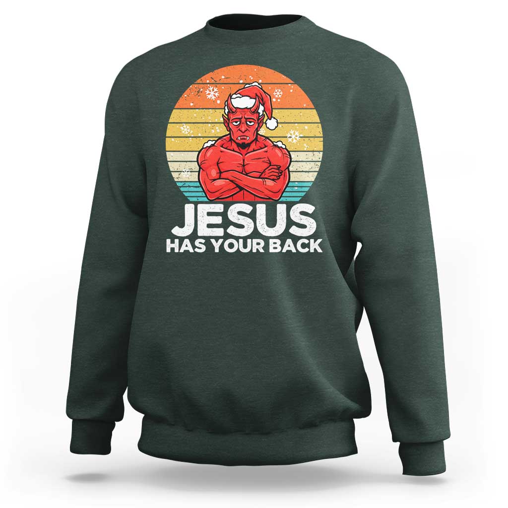 Funny Satan Christmas Sweatshirt Jesus Has Your Back - Wonder Print Shop
