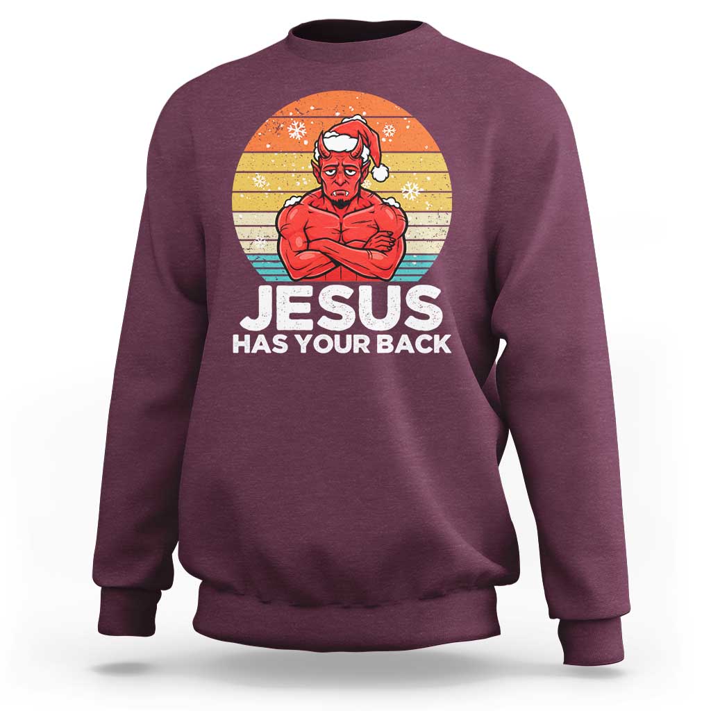 Funny Satan Christmas Sweatshirt Jesus Has Your Back - Wonder Print Shop