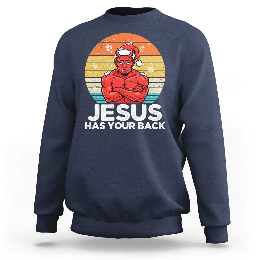 Funny Satan Christmas Sweatshirt Jesus Has Your Back - Wonder Print Shop