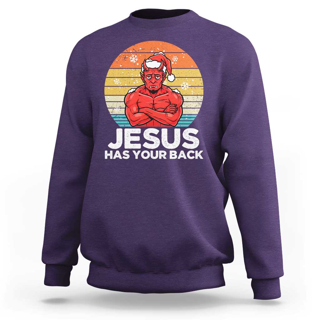 Funny Satan Christmas Sweatshirt Jesus Has Your Back - Wonder Print Shop