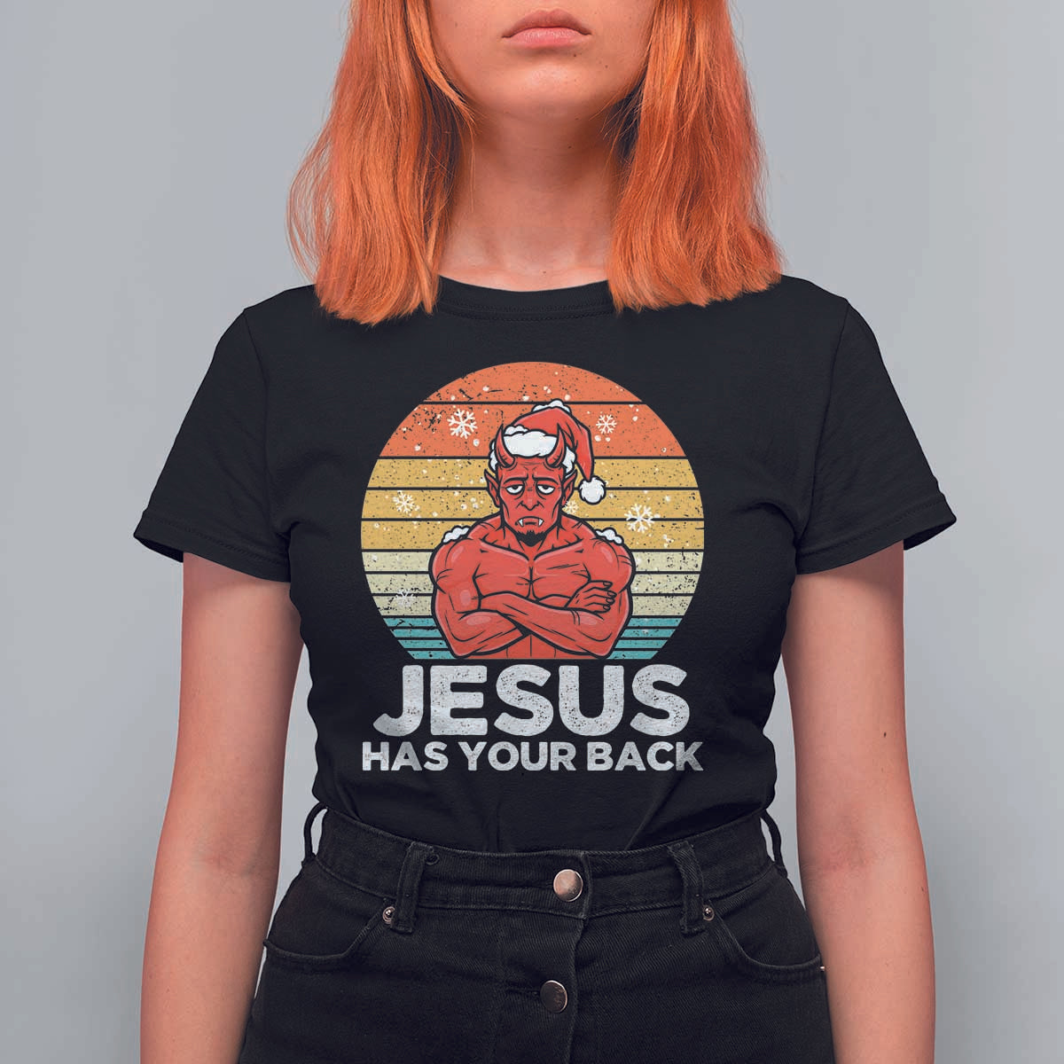 Funny Satan Christmas T Shirt For Women Jesus Has Your Back - Wonder Print Shop