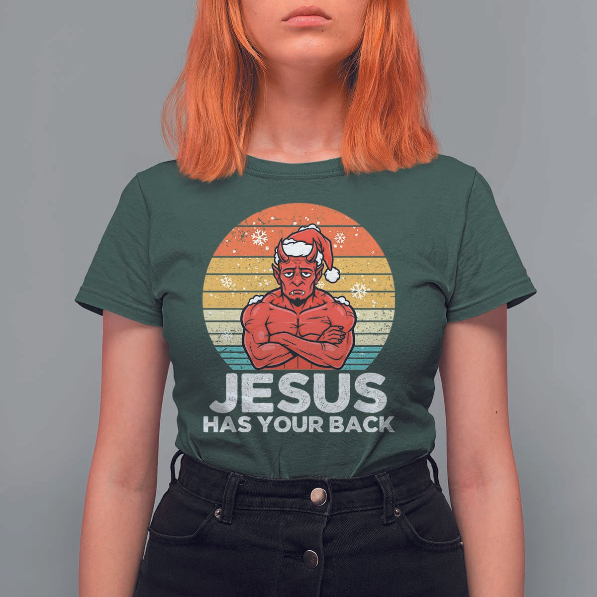 Funny Satan Christmas T Shirt For Women Jesus Has Your Back - Wonder Print Shop