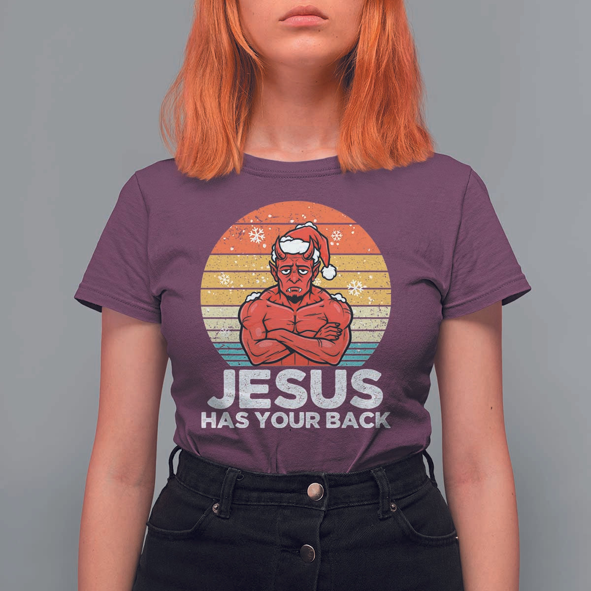 Funny Satan Christmas T Shirt For Women Jesus Has Your Back - Wonder Print Shop