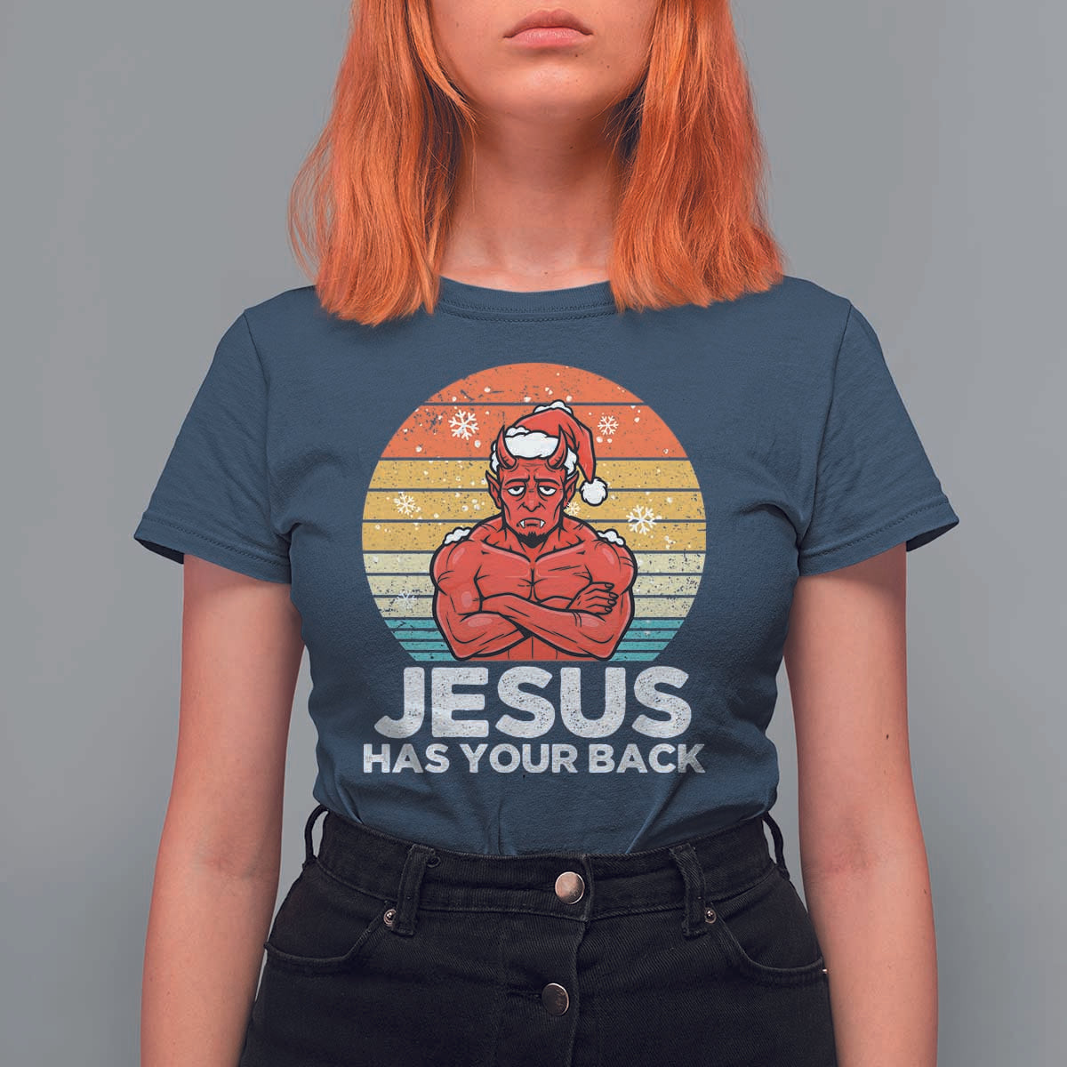 Funny Satan Christmas T Shirt For Women Jesus Has Your Back - Wonder Print Shop