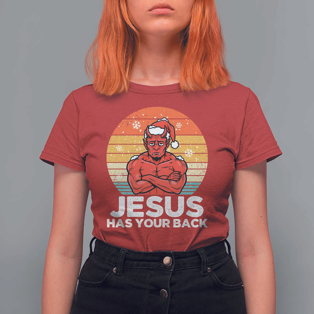 Funny Satan Christmas T Shirt For Women Jesus Has Your Back - Wonder Print Shop