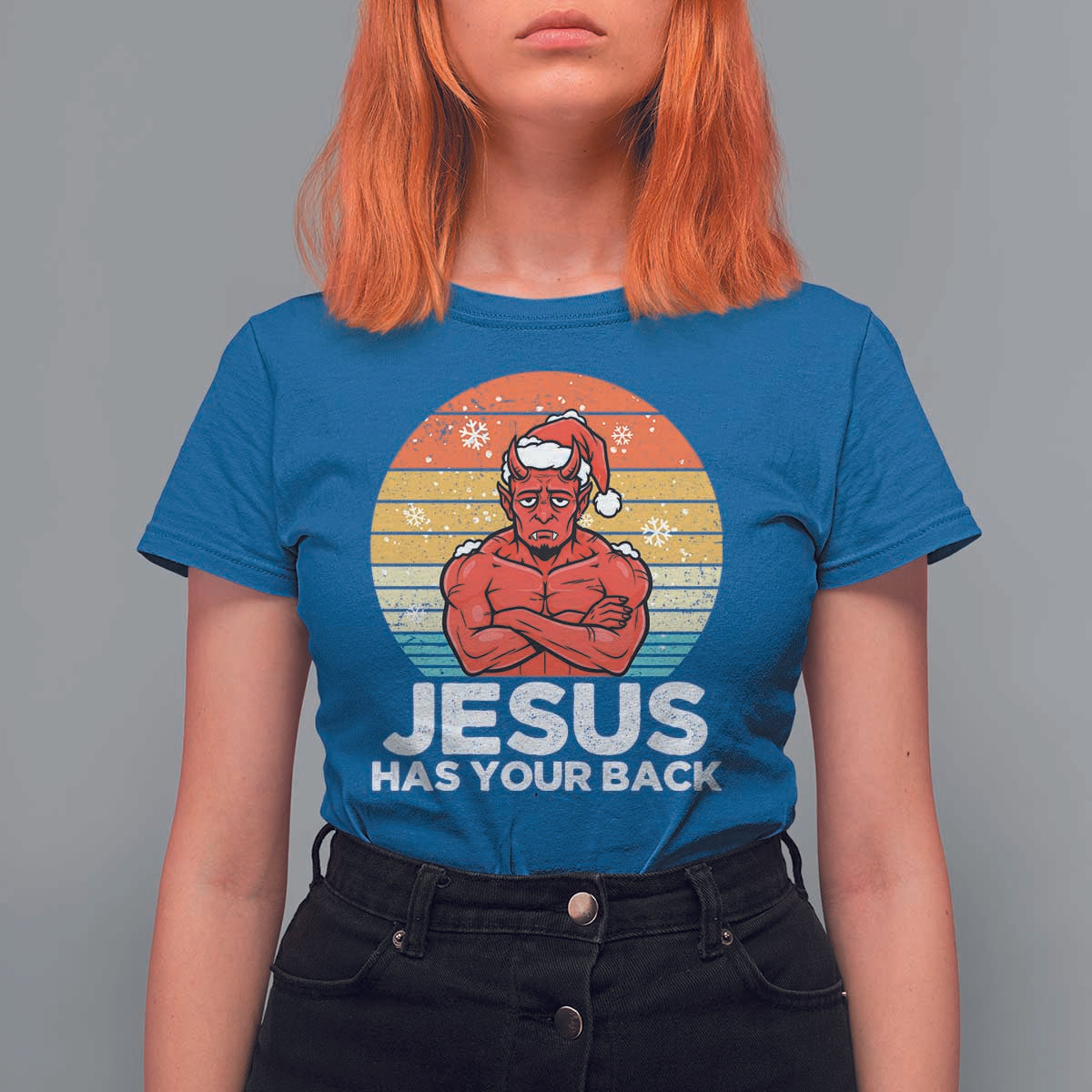 Funny Satan Christmas T Shirt For Women Jesus Has Your Back - Wonder Print Shop