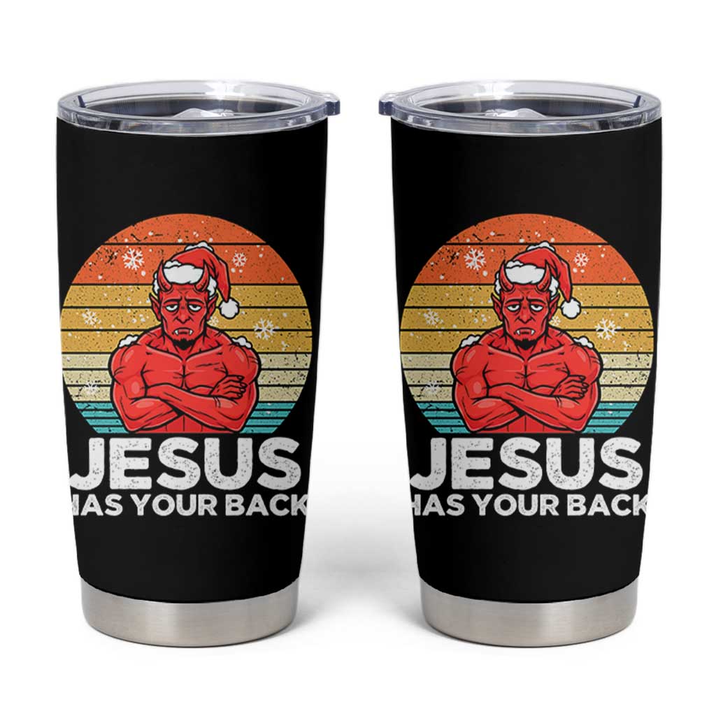 Funny Satan Christmas Tumbler Cup Jesus Has Your Back - Wonder Print Shop