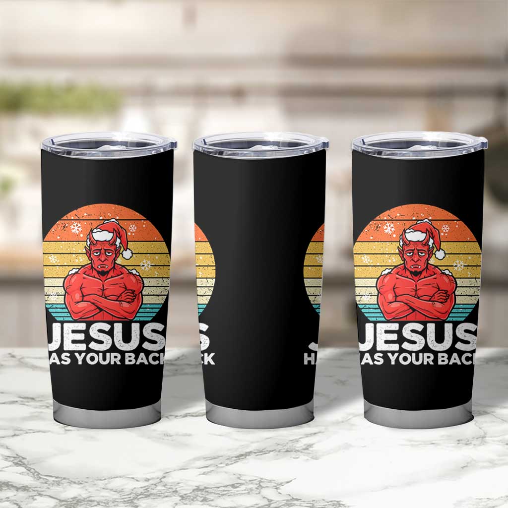 Funny Satan Christmas Tumbler Cup Jesus Has Your Back - Wonder Print Shop