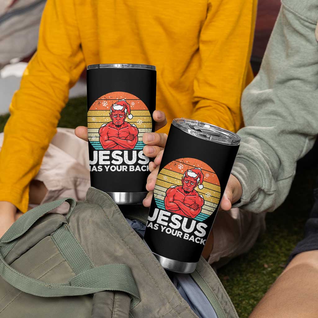 Funny Satan Christmas Tumbler Cup Jesus Has Your Back - Wonder Print Shop