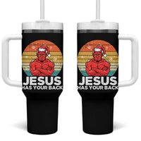 Funny Satan Christmas Tumbler With Handle Jesus Has Your Back - Wonder Print Shop