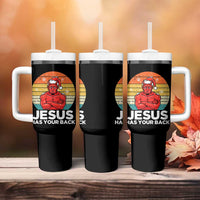 Funny Satan Christmas Tumbler With Handle Jesus Has Your Back - Wonder Print Shop