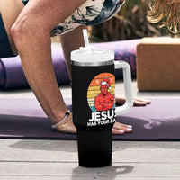 Funny Satan Christmas Tumbler With Handle Jesus Has Your Back - Wonder Print Shop