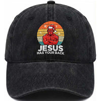 Funny Satan Christmas Washed Cotton Baseball Cap Jesus Has Your Back