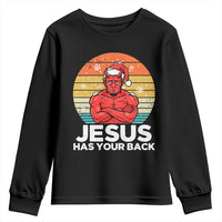 Funny Satan Christmas Youth Sweatshirt Jesus Has Your Back - Wonder Print Shop