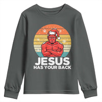 Funny Satan Christmas Youth Sweatshirt Jesus Has Your Back - Wonder Print Shop
