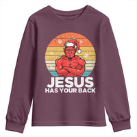 Funny Satan Christmas Youth Sweatshirt Jesus Has Your Back - Wonder Print Shop