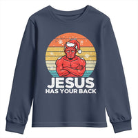 Funny Satan Christmas Youth Sweatshirt Jesus Has Your Back - Wonder Print Shop