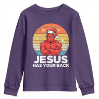 Funny Satan Christmas Youth Sweatshirt Jesus Has Your Back - Wonder Print Shop