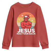 Funny Satan Christmas Youth Sweatshirt Jesus Has Your Back - Wonder Print Shop