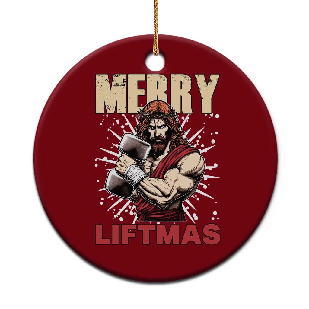 Jesus Gym Xmas Ceramic Ornament Merry Liftmas Xmas - Wonder Print Shop