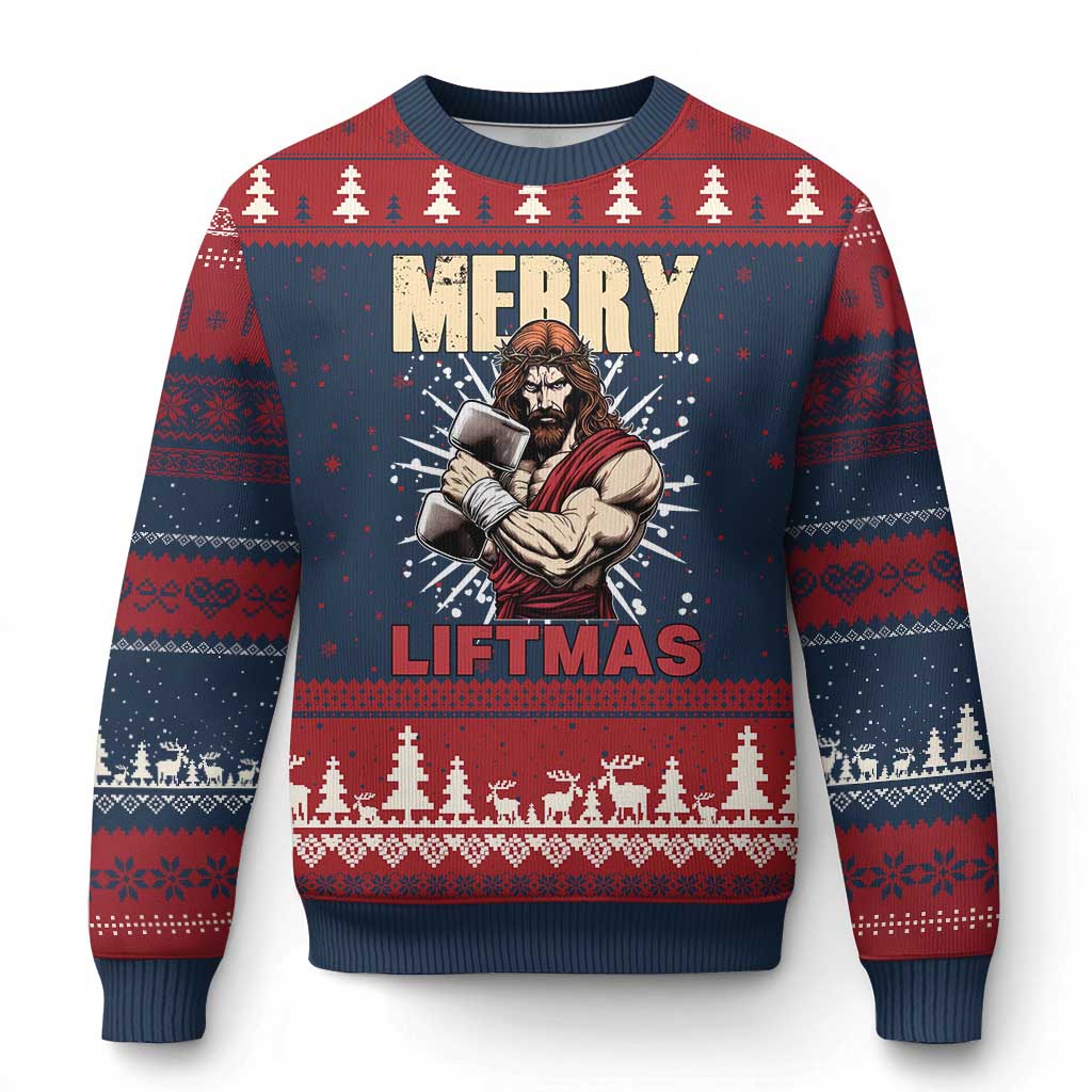 Jesus Gym Xmas Ugly Christmas Sweater Merry Liftmas Xmas - Wonder Print Shop