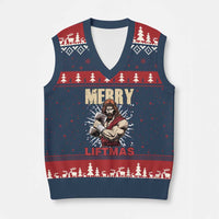 Jesus Gym Xmas V-Neck Knit Sweater Vest Merry Liftmas Xmas - Wonder Print Shop