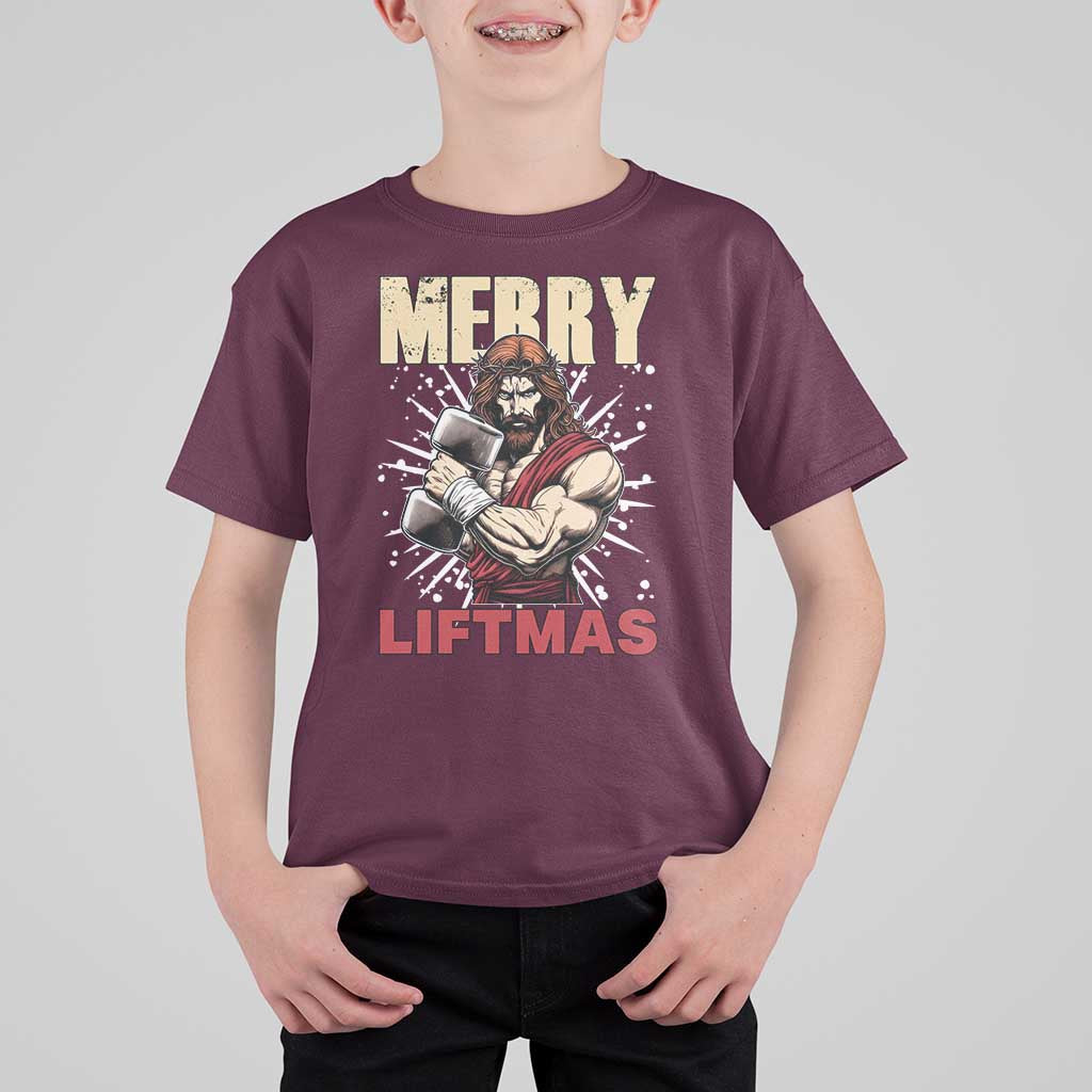 Jesus Gym Christmas T Shirt For Kid Merry Liftmas Xmas - Wonder Print Shop