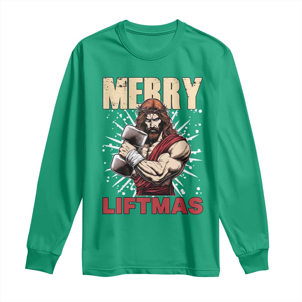 Jesus Gym Christmas Long Sleeve Shirt Merry Liftmas Xmas - Wonder Print Shop