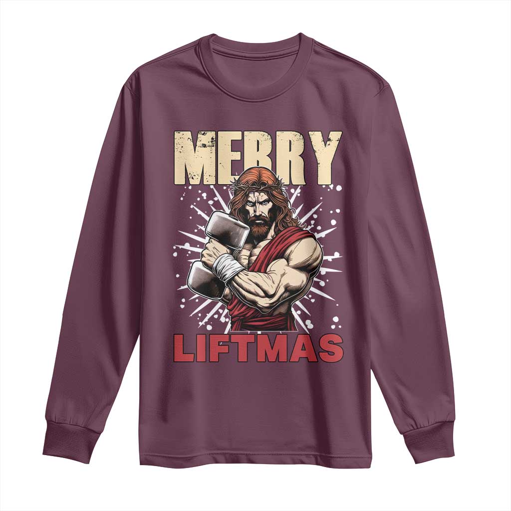 Jesus Gym Christmas Long Sleeve Shirt Merry Liftmas Xmas - Wonder Print Shop