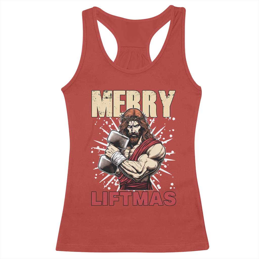 Jesus Gym Christmas Racerback Tank Top Merry Liftmas Xmas - Wonder Print Shop