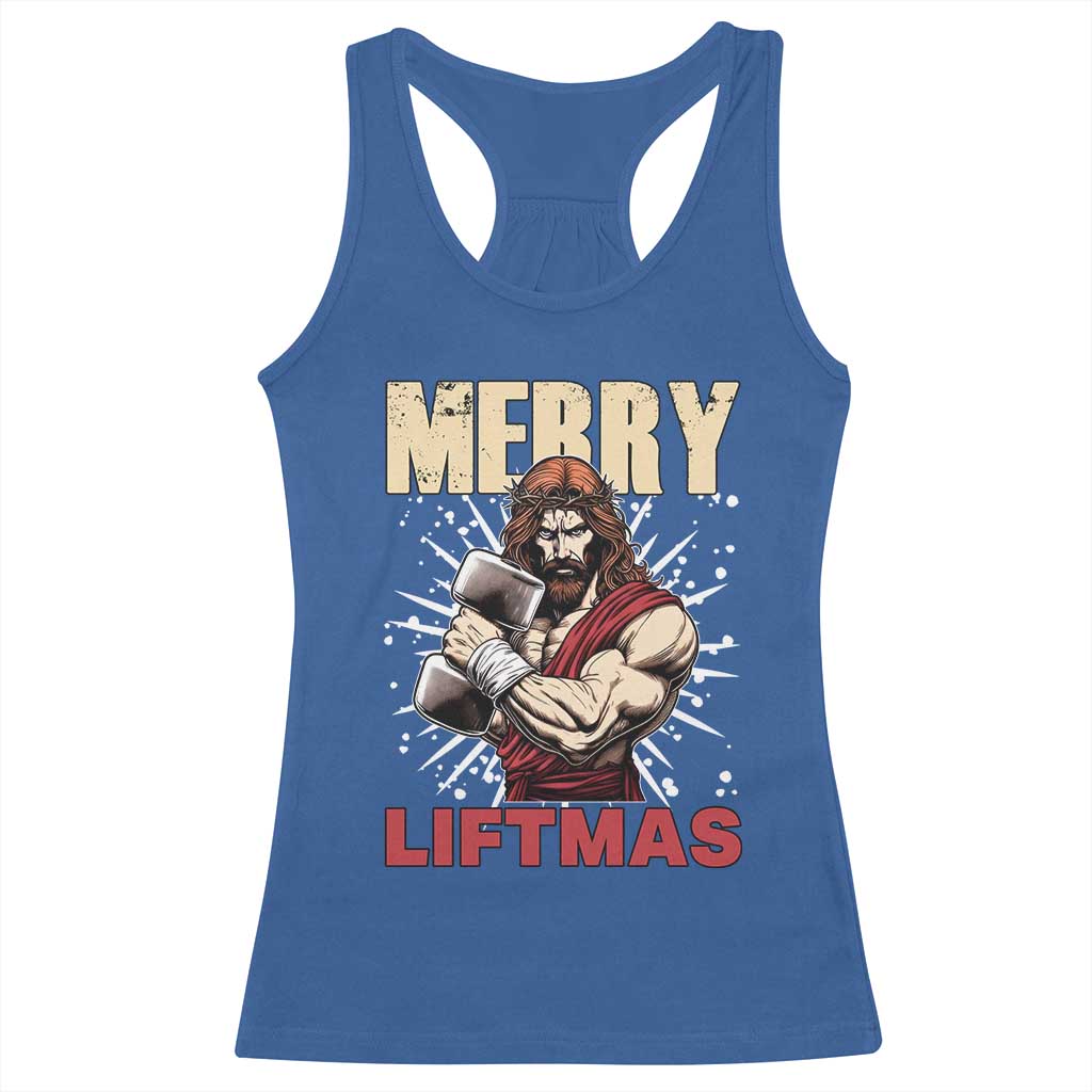 Jesus Gym Christmas Racerback Tank Top Merry Liftmas Xmas - Wonder Print Shop