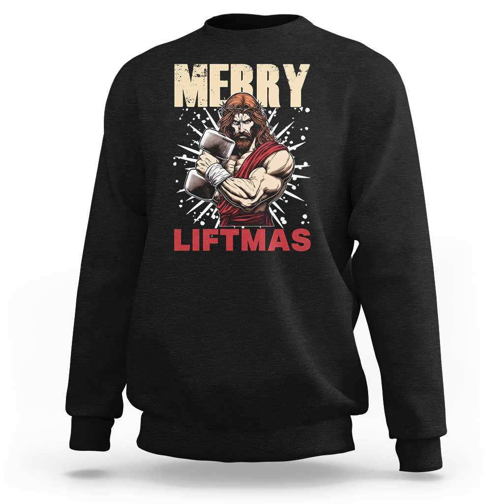 Jesus Gym Christmas Sweatshirt Merry Liftmas Xmas - Wonder Print Shop