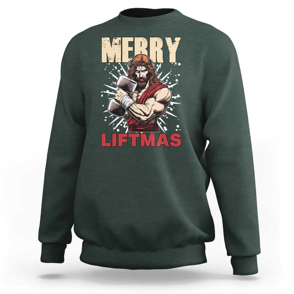 Jesus Gym Christmas Sweatshirt Merry Liftmas Xmas - Wonder Print Shop