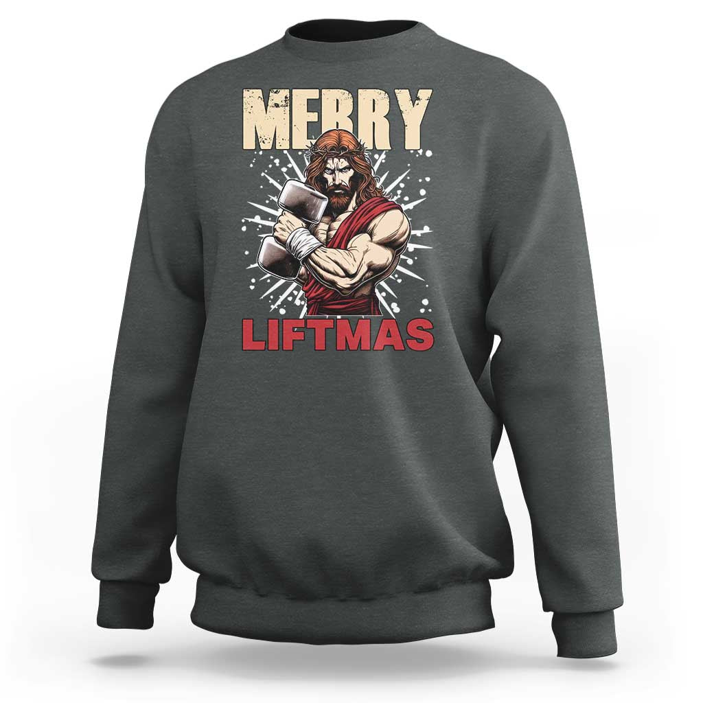 Jesus Gym Christmas Sweatshirt Merry Liftmas Xmas - Wonder Print Shop