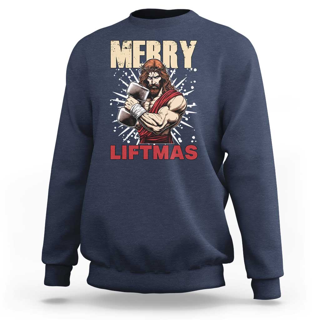 Jesus Gym Christmas Sweatshirt Merry Liftmas Xmas - Wonder Print Shop