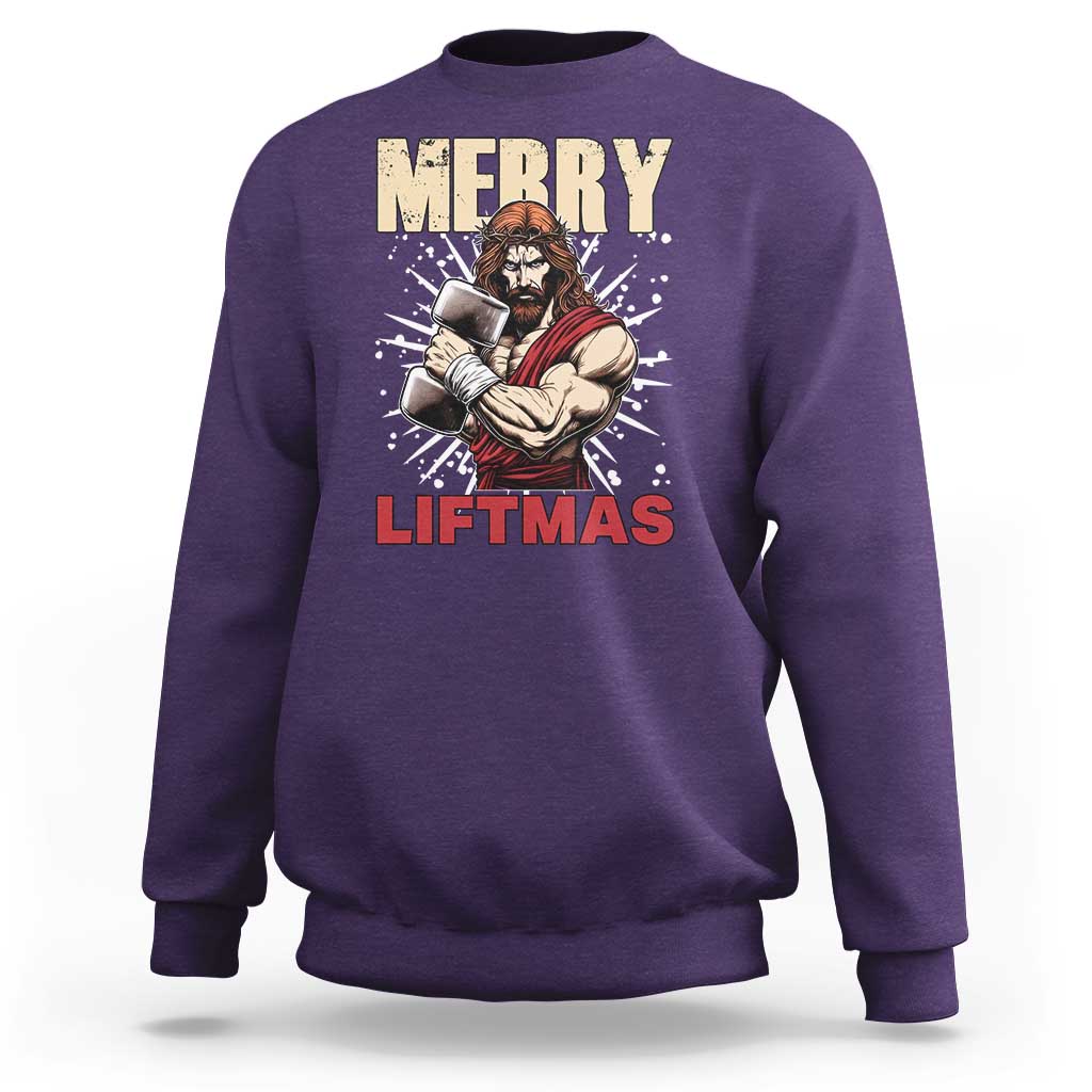 Jesus Gym Christmas Sweatshirt Merry Liftmas Xmas - Wonder Print Shop